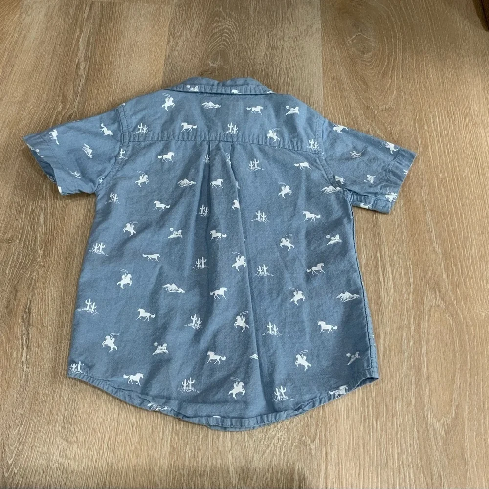 The Children’s Place Boys Dad And Me Horse Poplin Button Up Shirt - Blue Size 3T